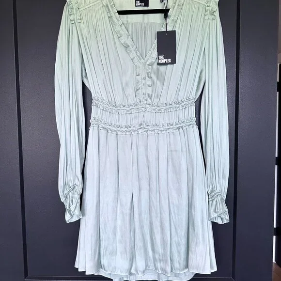 NWT | The Kooples | Mint Green | V-Neck Mini Dress with Ruffle Details - Picture 5 of 10